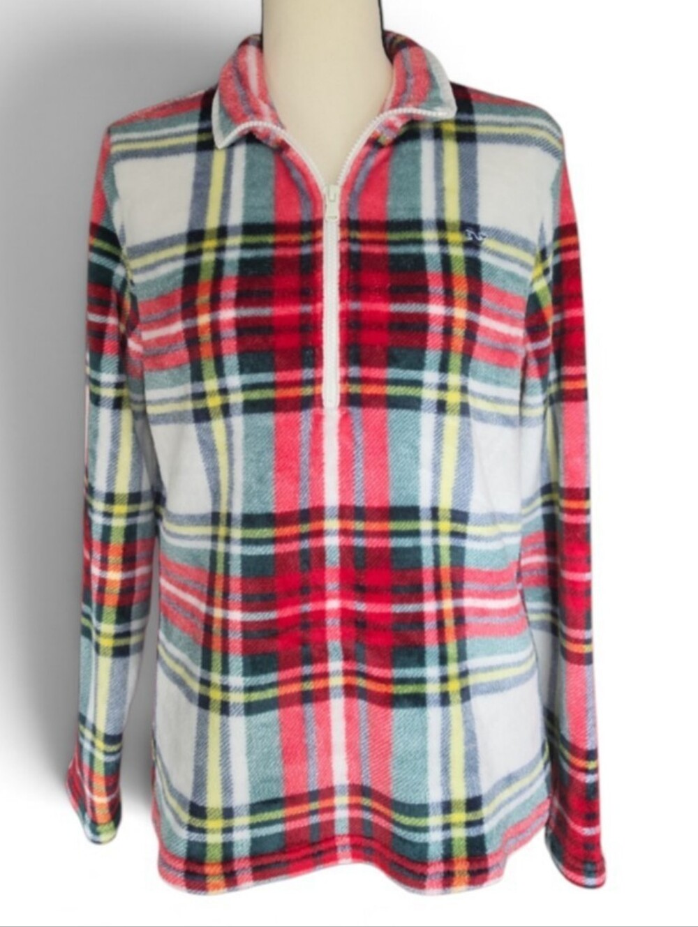 Vineyard Vines Red Multi Plaid Half-Zip Pullover-Size XS